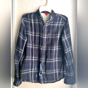 GUESS Men's blue and white Long Sleeve flannel size M